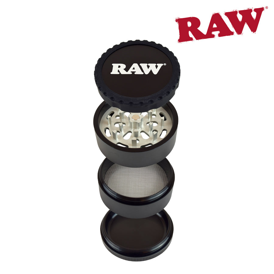 RAW 4 Piece Life Grinder-Version 2 in Black.. Headshop Vancouver Canada