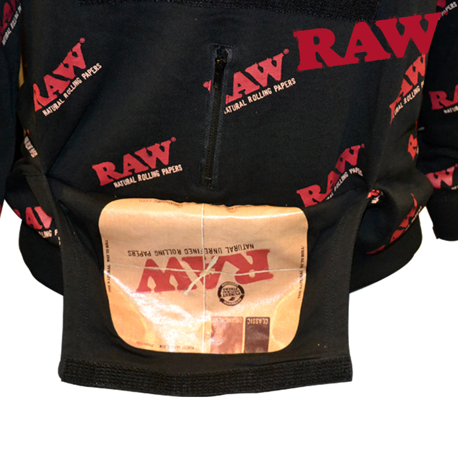 Rolling Papers x RAW Rawlers HoodieUnisex Made of Comfy and Durable Sweater Material Built-in Rolling Tray Pouch Removable Velcro Face Mask Custom Pockets to hold your Raw Papers, Lighters, and everything else you need to roll!