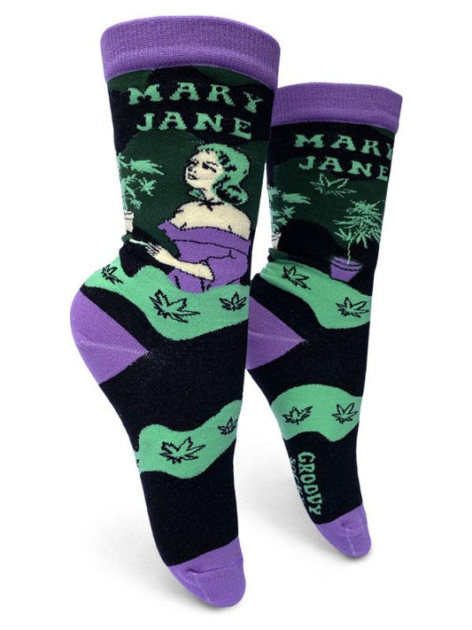 Mary Jane  Women's Crew Socks By Groovy Things. Available At One Love Hemp Co. 1449 Kingsway, Vancouver, B.C., Canada