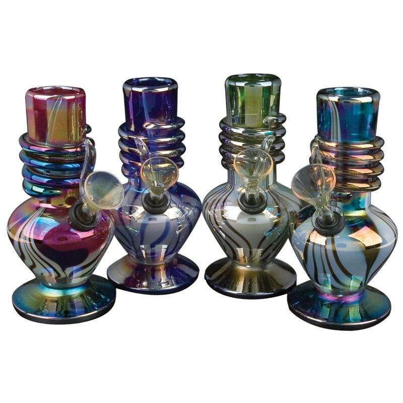 6 Inch Tall Retro Glass Platinum Metallic Spade Tube W/Wrap