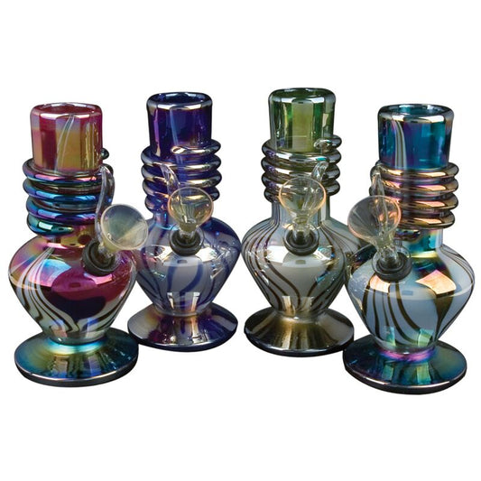 6 Inch Tall Retro Glass Platinum Metallic Spade Tube W/Wrap