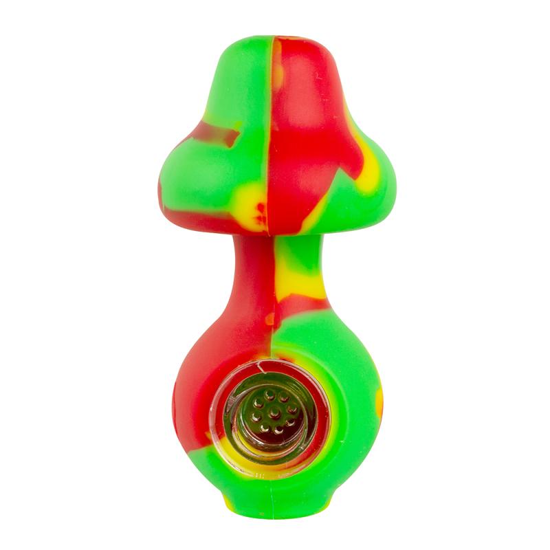 Lit Silicone Mushroom Head Hand Pipe w/ Glass Bowl