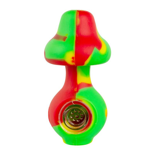 Lit Silicone Mushroom Head Hand Pipe w/ Glass Bowl