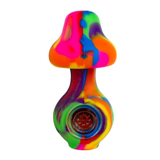 Lit Silicone Mushroom Head Hand Pipe w/ Glass Bowl