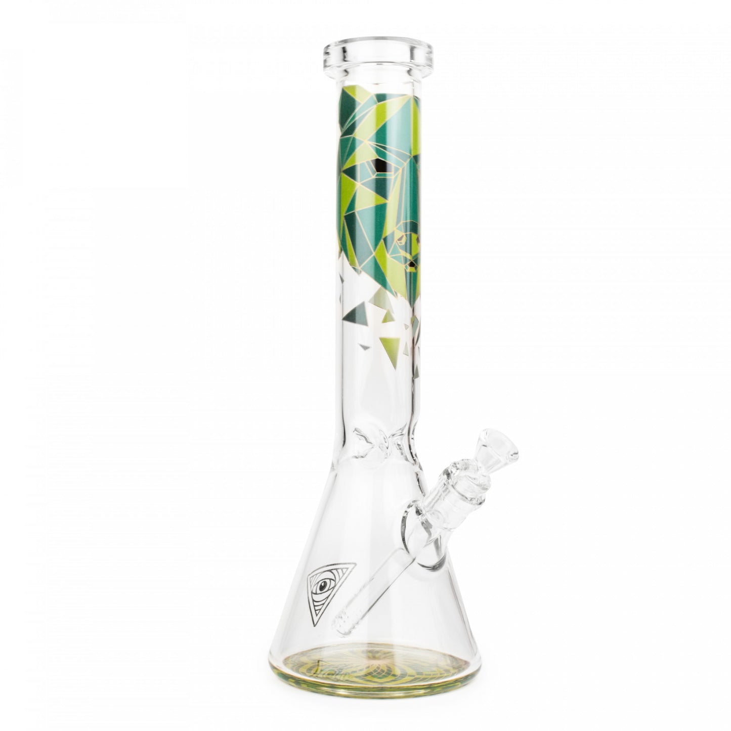 Red Eye Glass Beaker Tube with Green Geometric Bear Decal