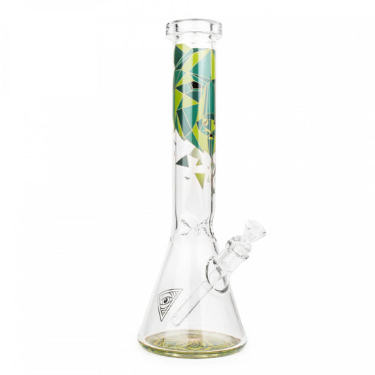 Red Eye Glass Beaker Tube with Green Geometric Bear Decal
