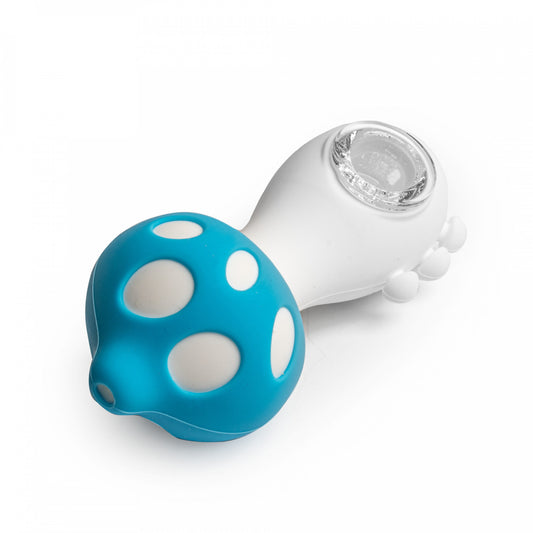 Lit Silicone Blue and White 4.5" Mushroom Hand Pipe