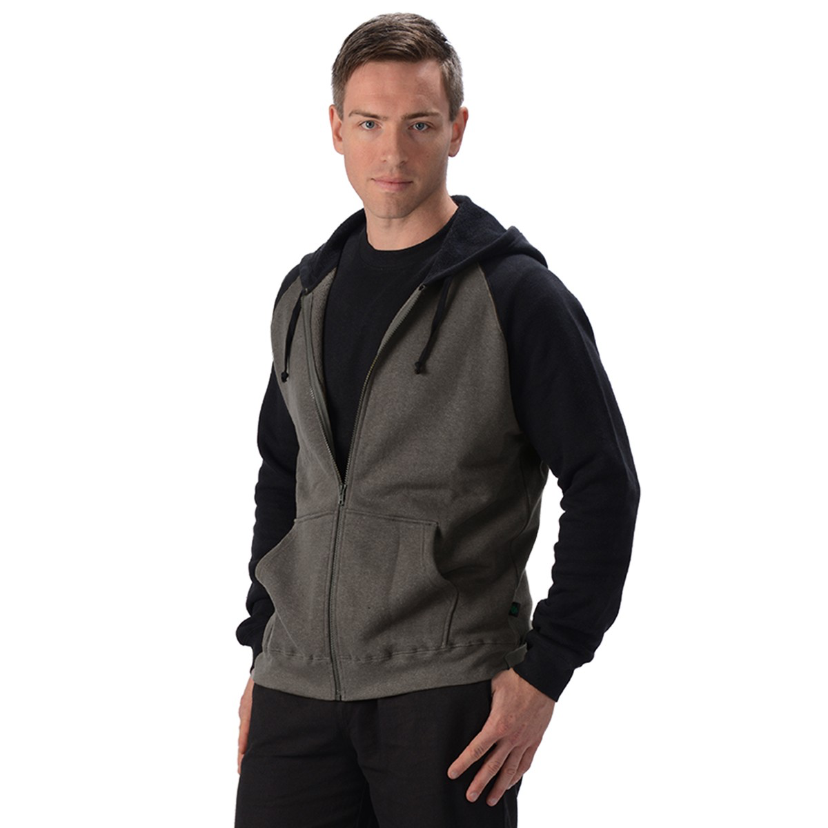Men's 2 Tone Hemp Zip Hoodie Charcoal/Black