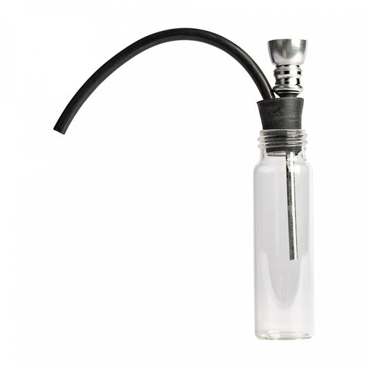 Small glass pipe with straw and metal bowl