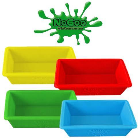 Collection of each colour of small NoGoo Silicone Dish - Yellow, Red, Greena and Blue. Headshop Vancouver Canada.