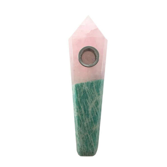 Rose Quartz and Amazonite Duo Hand Pipe. Headshop Vancouver Canada.