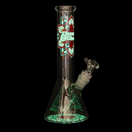 Cheech & Chong Glass 10" Mandala Glow-in-the-Dark Water Pipe