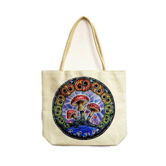 Mushrooms Techno Jute Tote Bag