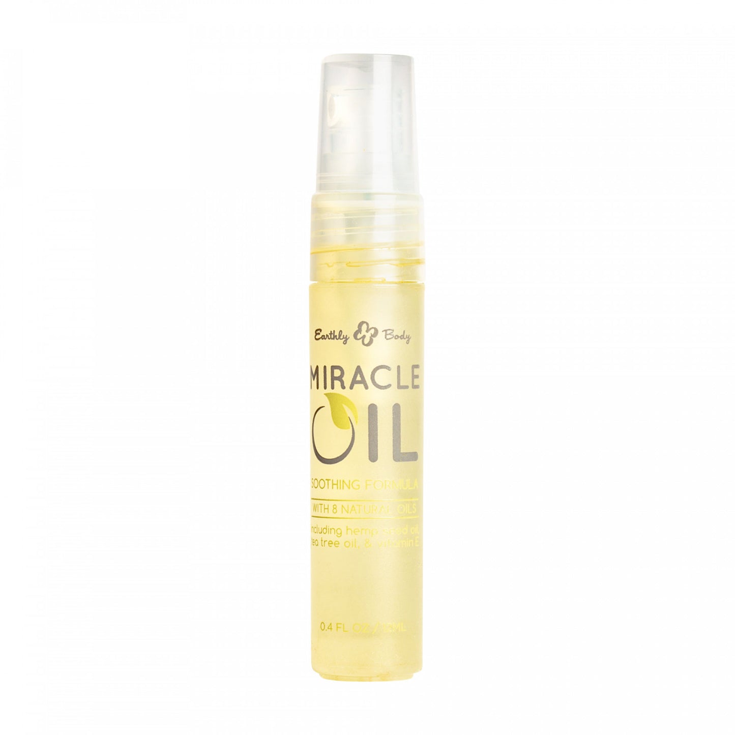 Slim clear spray tube with golden color oil inside with Miracle Oil label