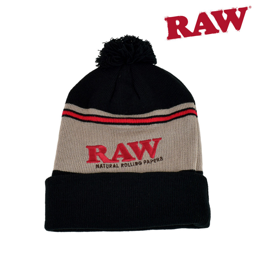 RAW Pompom Hat Black & Brown