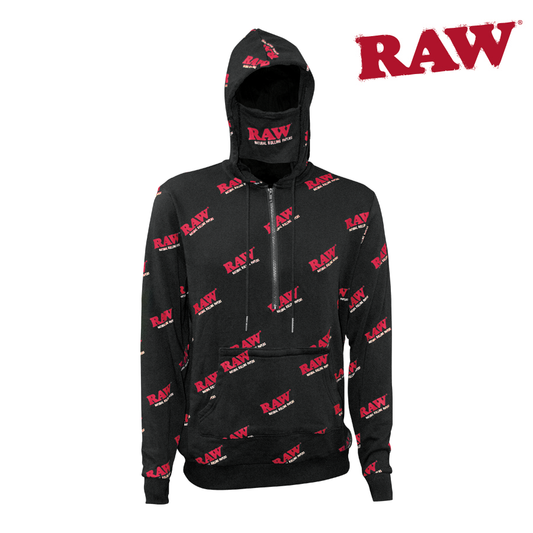Rolling Papers x RAW Rawlers HoodieUnisex Made of Comfy and Durable Sweater Material Built-in Rolling Tray Pouch Removable Velcro Face Mask Custom Pockets to hold your Raw Papers, Lighters, and everything else you need to roll!