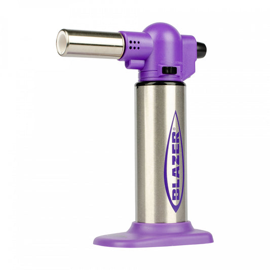 Butane Torch with Purple Details and Silver Body with Blazer Logo