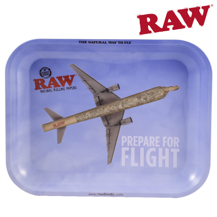 RAW Metal Rolling Tray with Plane in the Sky with Joint as the Plane's Body.  Headshop Vancouver Canada.