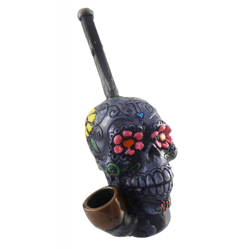 Handcrafted Medium Pipe - Sugar Skull Grey