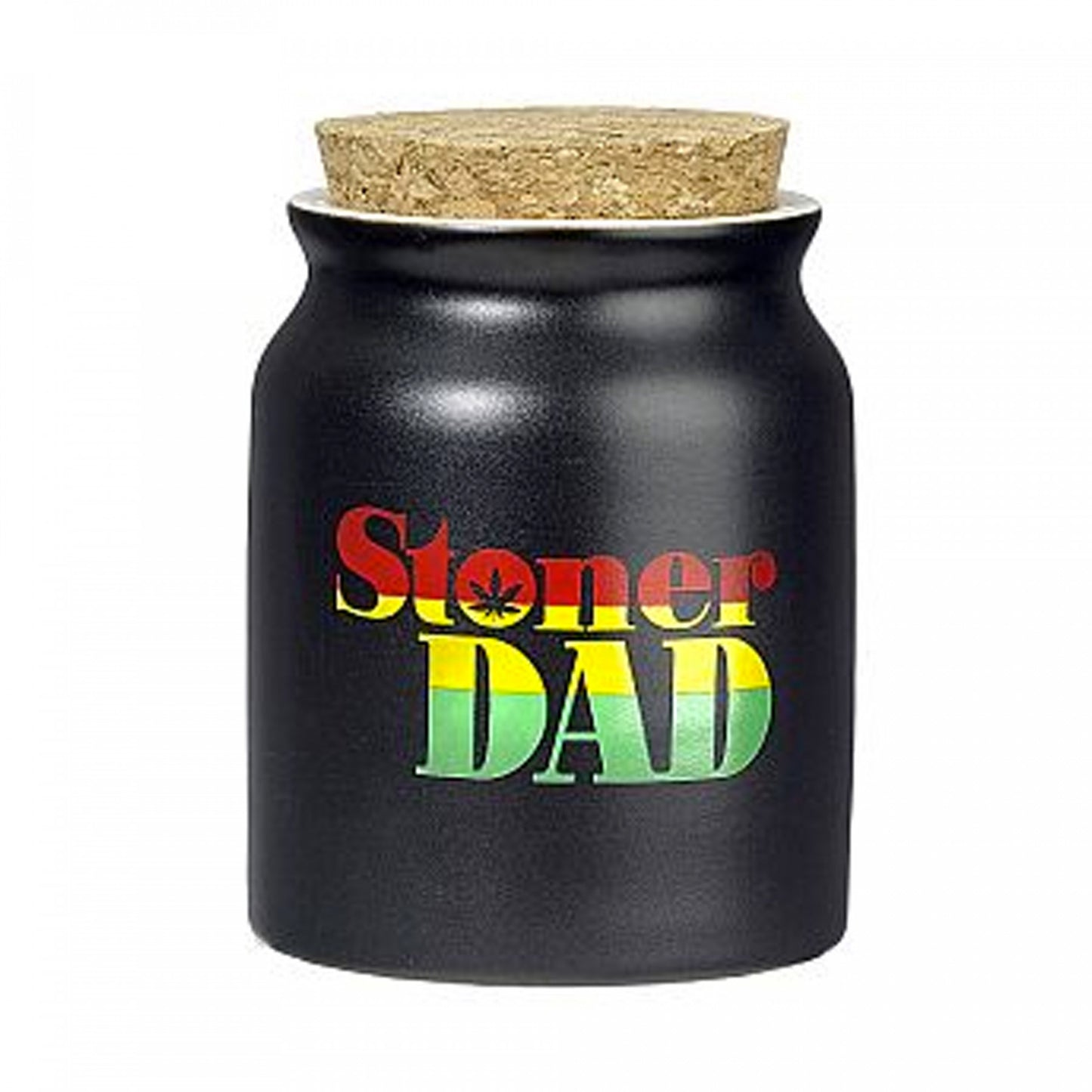 Black Ceramic Jar with Cork Lid and Rasta Stoner Dad Label