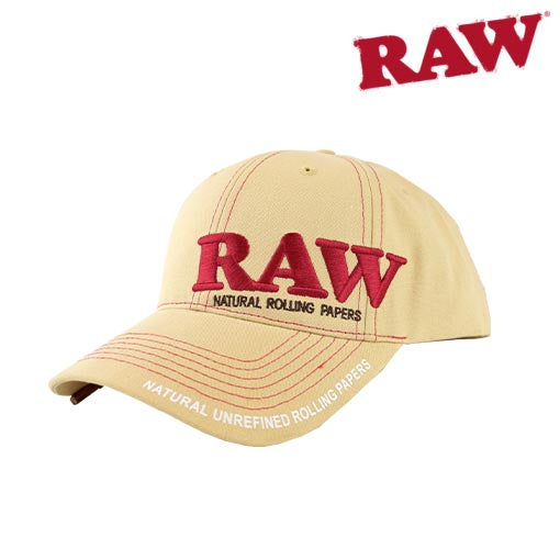 Tan Baseball Cap with Red Raw Logo