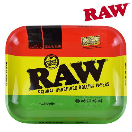 Rawsta Rolling Tray with Rasta Colour Stripes - Red, Yellow and Green