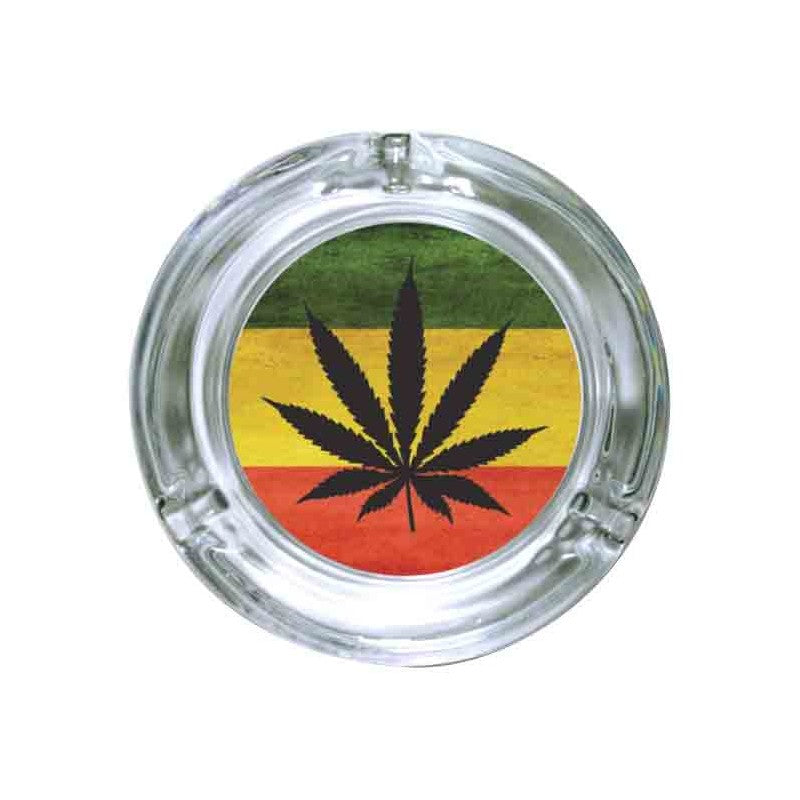 Stonerware 4.25" Round Glass Ashtray - Rasta Flag w/ Leaf